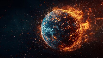Global warming devastates Earth as finance and industry's greed ignites a fiery end. - obrazy, fototapety, plakaty