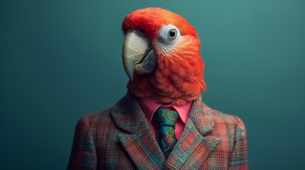 The stylish parrot confidently posed for the camera, exuding an air of sophistication in its tailored suit and sleek tie.