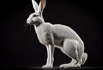 White hare standing up, 3D illustration on isolated background. Generative AI