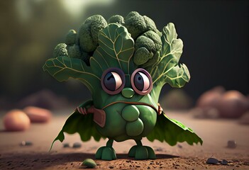 Cute Cartoon Kale Character. Generative AI