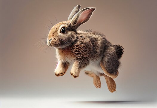 Cute rabbit jumping, 3D illustration on isolated background. Generative AI