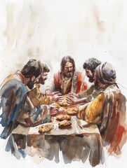 Fototapeta na wymiar Jesus Asking Peter About His Love in Watercolor Art Generative AI