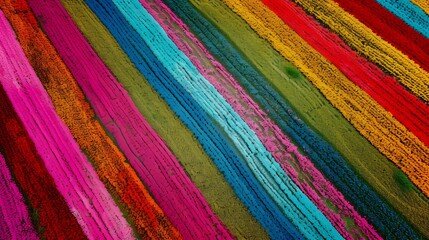 Colorful stripes of blooming fields, top view. Concept of farming and nature diversity