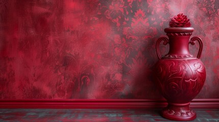 Elegant red damask wallpaper adds a touch of sophistication to any room.