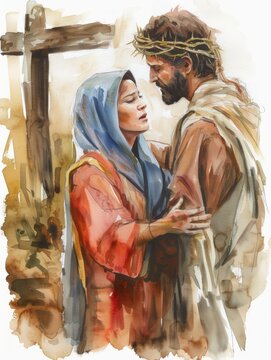 Jesus Entrusting Mary to John at the Cross Generative AI