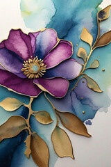 Watercolor Flowers Blue and Purple