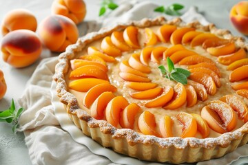 Homemade summer apricot pie a delicious and healthy vegan dessert made with fresh apricots and a touch of French pastries - obrazy, fototapety, plakaty