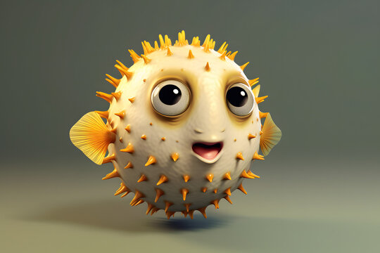 3d rendering Pufferfish cartoon