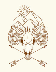 sheep skull line art illustration vector
