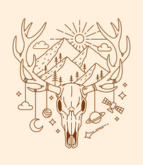 deer skull line art illustration