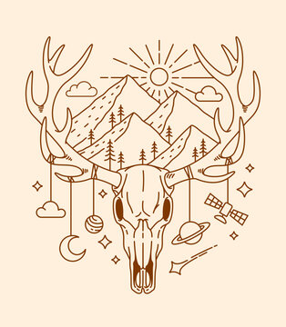 deer skull line art illustration © gunaonedesign