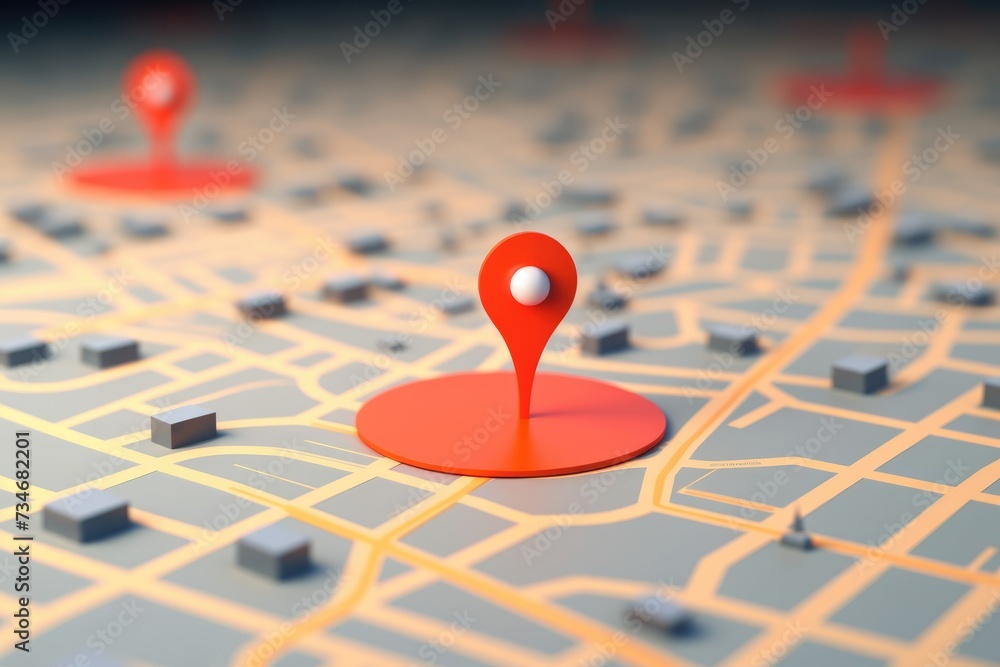 Poster 3d map travel location. locator mark of map and location pin or navigation icon sign on background w