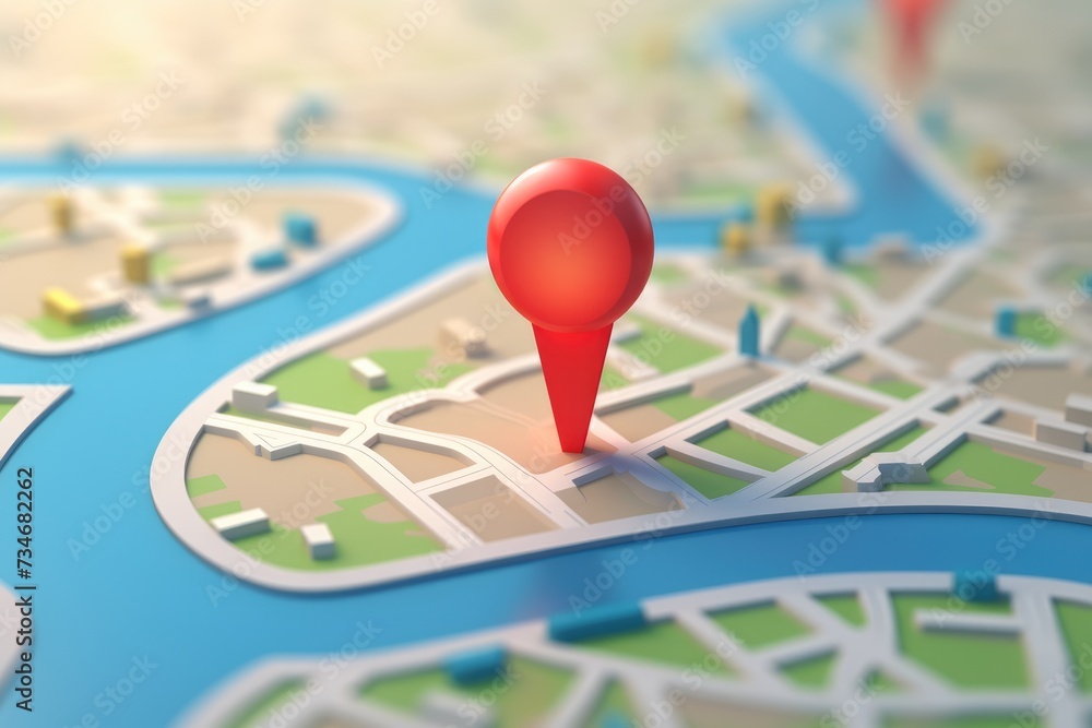 Poster 3d map travel location. locator mark of map and location pin or navigation icon sign on background w