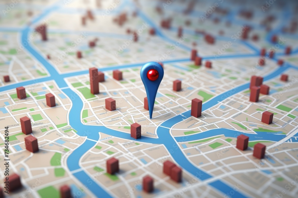 Poster 3d map travel location. locator mark of map and location pin or navigation icon sign on background w