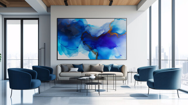 Abstract painting in stylish interior.
