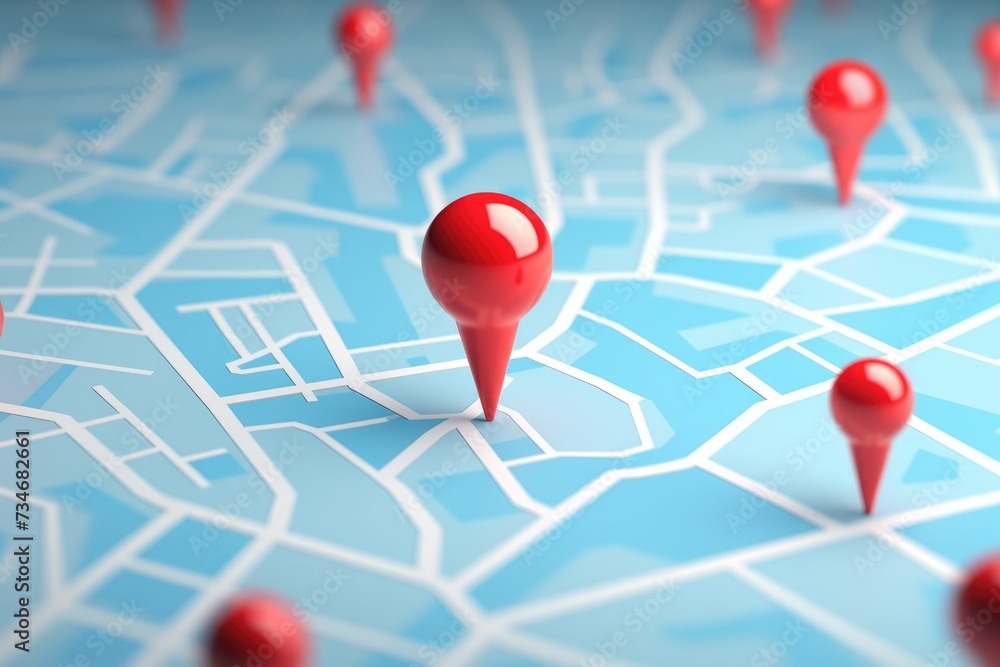 Poster 3d map travel location. locator mark of map and location pin or navigation icon sign on background w