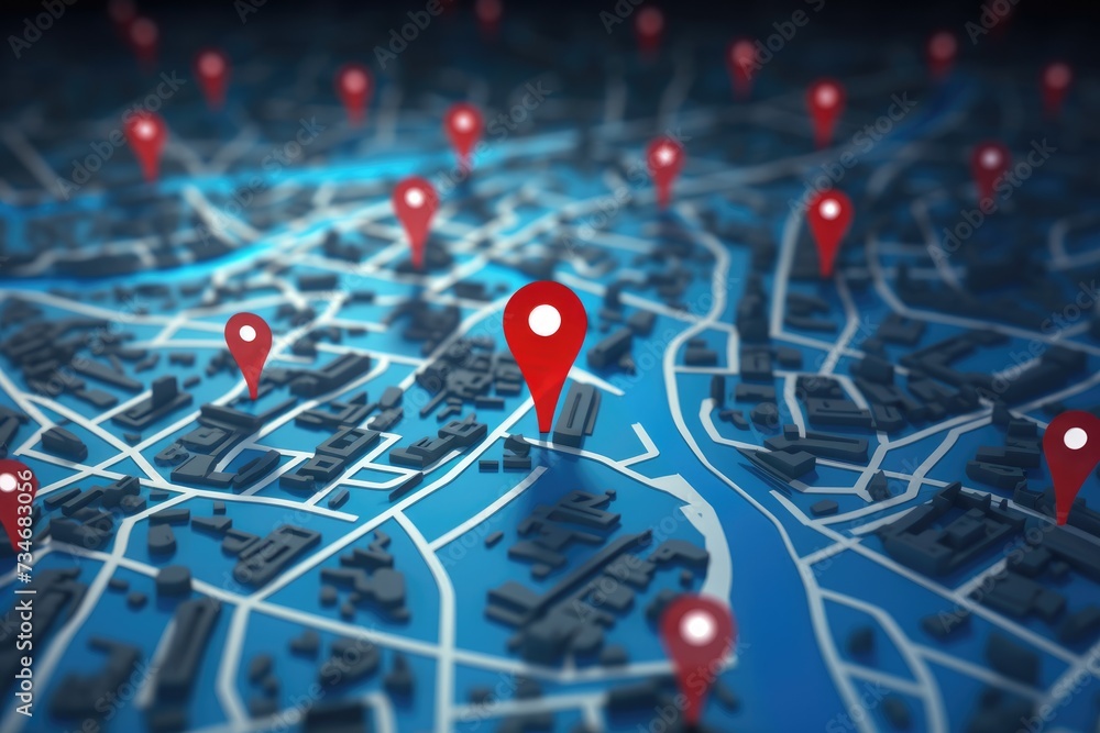 Poster 3d map travel location. locator mark of map and location pin or navigation icon sign on background w