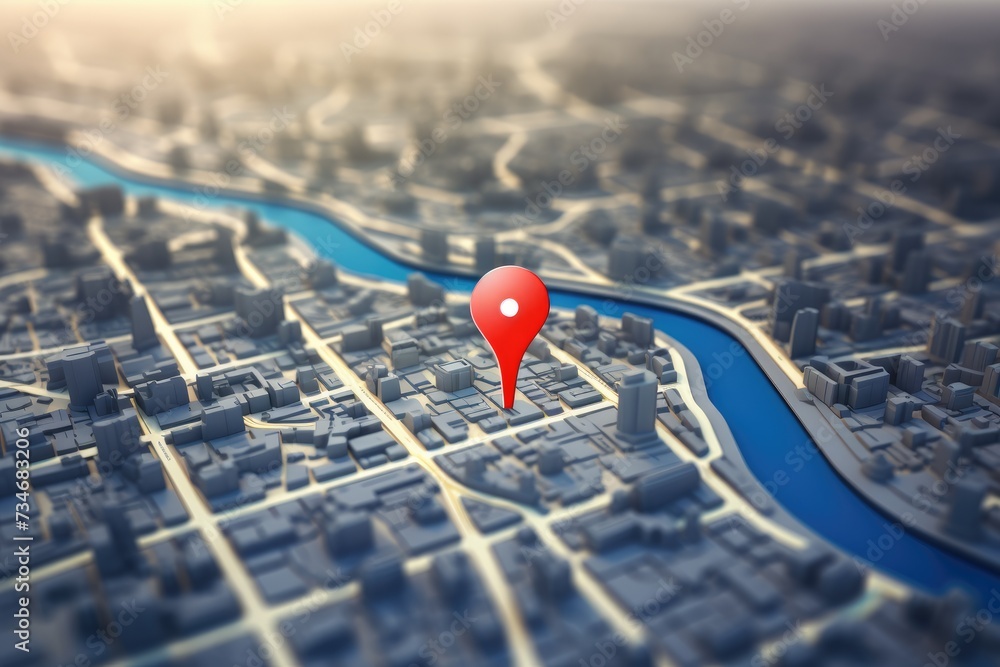 Poster 3d map travel location. locator mark of map and location pin or navigation icon sign on background w