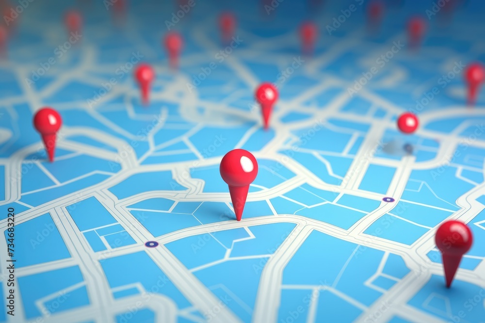 Poster 3d map travel location. locator mark of map and location pin or navigation icon sign on background w