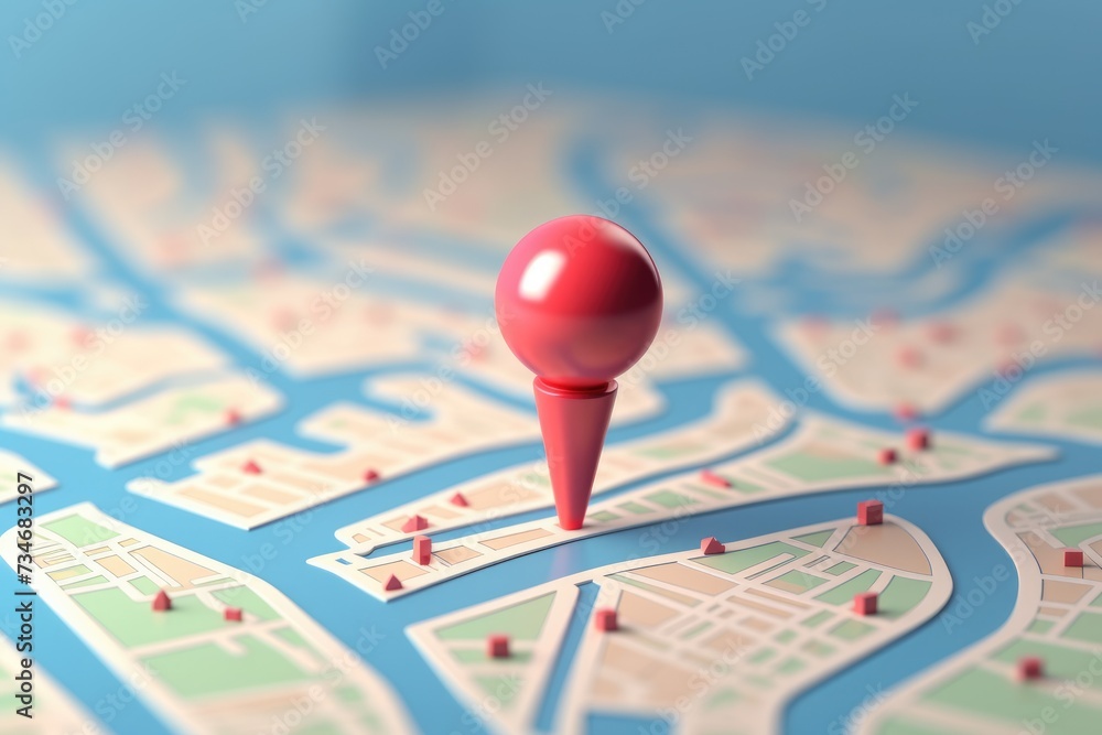 Poster 3d map travel location. locator mark of map and location pin or navigation icon sign on background w