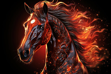 Majestic horse stands proudly in darkness, exuding aura of strength and elegance