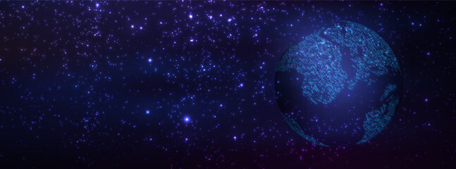 Obraz na płótnie Canvas Futuristic planet, digital galaxy, world map. Star night sky. Abstract background with glowing planet Earth. Futuristic modern vector illustration