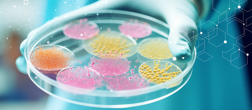 Gloved Hand Holding Petri Dish with Bacteria Culture