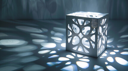 Illustrate a visually captivating play of light and shadow on a unique cutting edge cube
