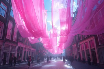 Pink Fashion Week: A Vibrant Street Scene Generative AI - obrazy, fototapety, plakaty