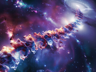 Unique backdrop featuring a spinal cord interwoven with swirling galaxies - obrazy, fototapety, plakaty