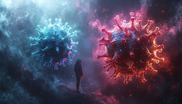 Pink and Blue Virus: A Colorful and Intriguing Portrayal of the Coronavirus Generative AI