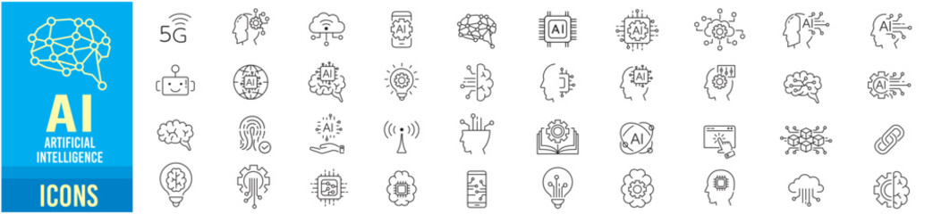 Artificial intelligence icon set. liner  icons Collection illustration Vector