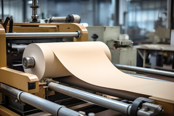 Automated equipment for paper production. Paper production plant. Machines that roll paper into rolls.