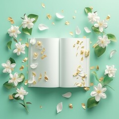 Book with flowers decorative background.