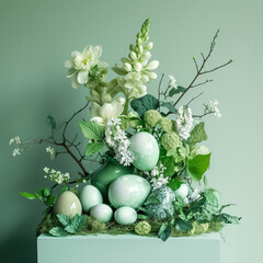 Cool green floral easter composition