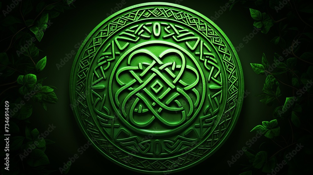 Poster mesmerizing green abstract celtic patterns background with intricate and beautiful designs.