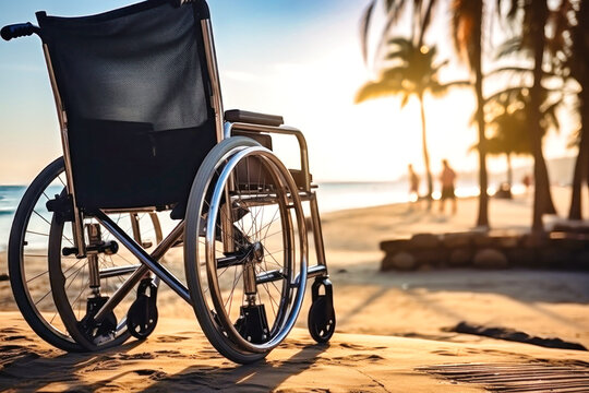 Wheelchair Positioned on Sandy Beach
