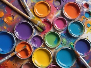 Fototapeta premium A vibrant and dynamic paint palette, bursting with a rainbow of colors, ready to inspire your next creative masterpiece.