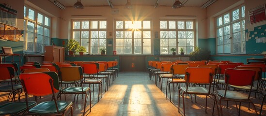 Sunlit Classroom: A Glimpse of the Past in the Present Generative AI - obrazy, fototapety, plakaty