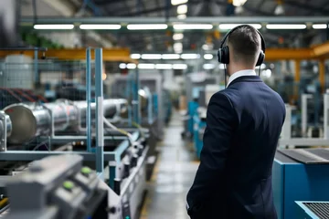 Foto op Plexiglas businessman with headset supervising manufacturing unit © altitudevisual