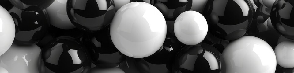 Balls glossy black and white background.