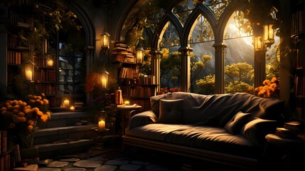 A secluded reading nook with an inviting open book, pages untouched, waiting for exploration