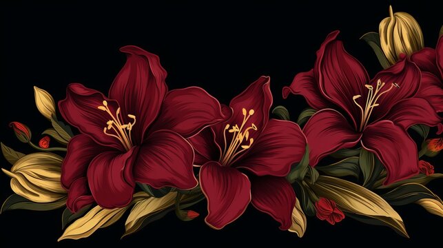 Elegant vintage floral lily banner on dark background for wedding invitations and packaging design