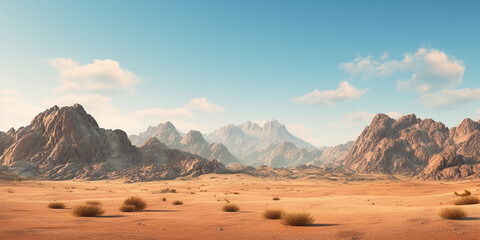 The sky with mountains behind it and the desert, Mountain Range Silhouette in Desert Skyline