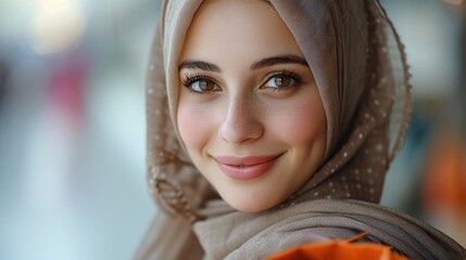 Smiling Muslim Woman in Hijab Generative AI