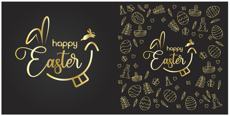 Happy Easter day banner design in gold and black color theme vip luxury cute concept 