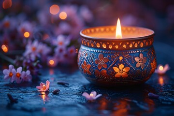 Flower Power: A Purple Candle for a Pink Flower Month Generative AI
