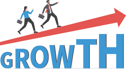 GROWTH word concept banner. Concept with people, on blue background

