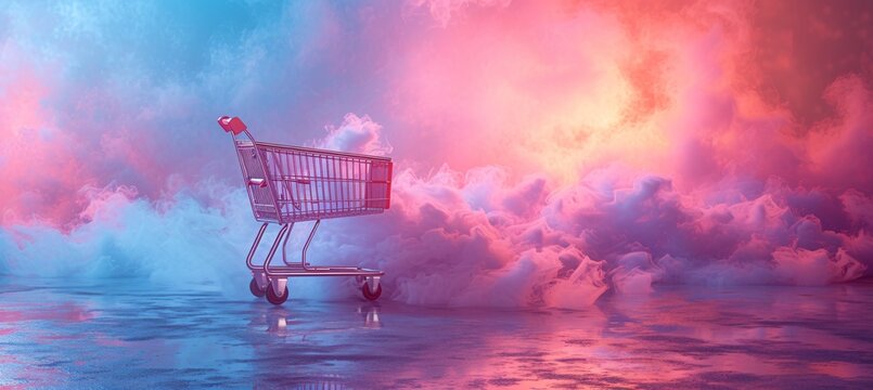Pink Clouds and a Shopping Cart: A Colorful and Vibrant Image for Adobe Stock Generative AI