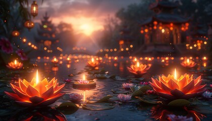 Floating Lily Pads: A Glowing, Illuminated Experience for the Month of Love Generative AI